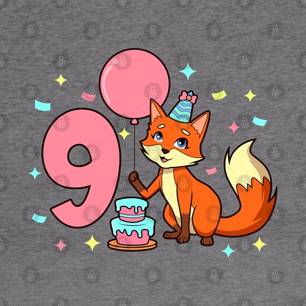 I am 9 with fox - girl birthday 9 years old by Modern Medieval Design